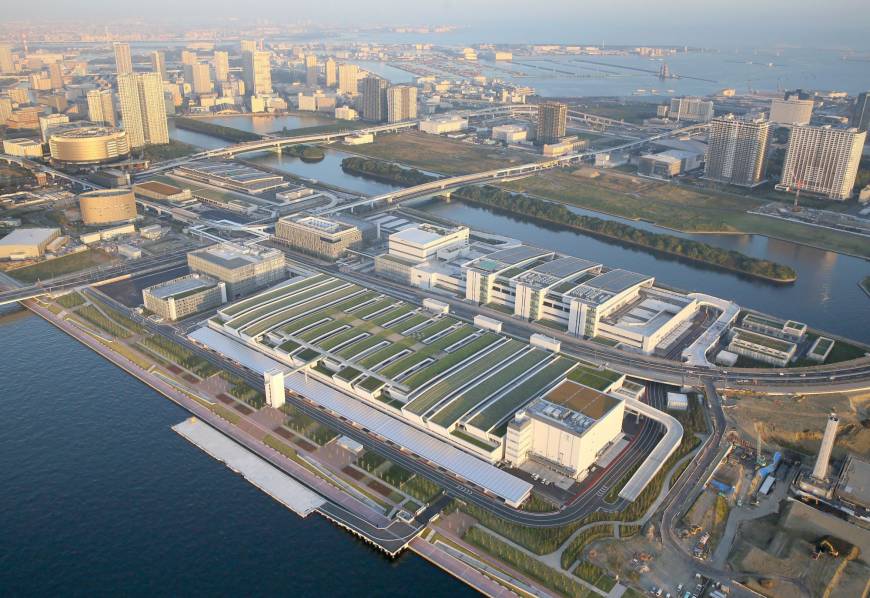 Vue aérienne des nouvelles halles de Toyosu